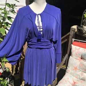 Free People Royal Blue Lace Up Side Zip Dress
